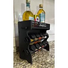 Porta Temperos/Condimentos Cozinha Madeira MDF kit 10 potes c/ Tampa Dosadora + Suporte + Adesivos