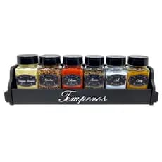 Porta Temperos kit com 06 potes Organizador Para Condimentos + ETIQUETAS