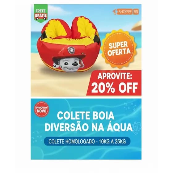 ✅ Colete Boia Braço Infantil Patrulha Canina Não Fura Seguro