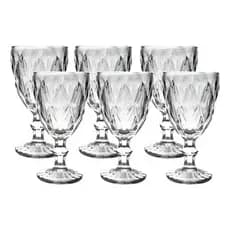 Jogo 6 Taças Vidro 340ml Diamond Grande Água, Suco,  Bico Jaca Luxo