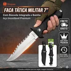Faca Tática Militar Sobrevivência 7 Pol Com Bússola E Bainha Aço Inox Camping Pesca Churrasco
