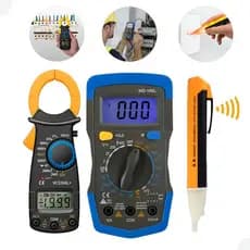 Kit Multímetro Digital Profissional Alicate Amperímetro Caneta Detector Tensão 3 Em 1