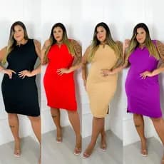 Vestido Regata Canelado com Botões Encapados Tamanho G1 Charme Casual