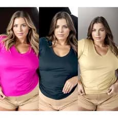 Blusa Plus Size Gola V Verde Conforto Canelado GG ao G3