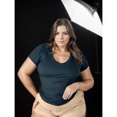 Blusa Plus Size Gola V Preta!  Conforto Canelado  GG ao G3