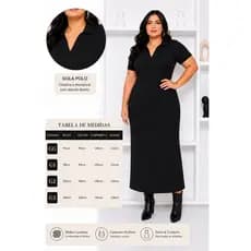 Vestido Longo Gola Polo Plus Size Preto | Elegância e Conforto até o G3