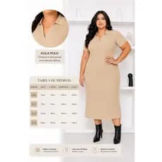 Vestido Longo Gola Polo Plus Size Bege | Elegância e Conforto até o G3