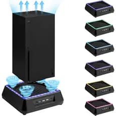 Ventilador de Resfriamento para Xbox Series X, Ventilador de Resfriamento com Sistema de Velocidade Ajustável em 3 Níveis, Baixo Ruído, 3 Portas USB Extras, Luz RGB LED de 6 Cores