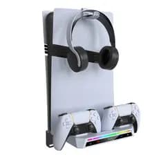 Suporte de Parede RGB para Console de Jogos com Carregador Duplo de Controle para PS5 Pro/PS5 Slim/PS5