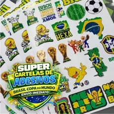 Cartela Adesivos Copa Brasil Decoração Hexa Campeão Copos Carros Casa
