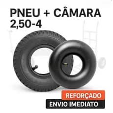 KIT Pneu Reforçado + Câmara Skate Quadriciclo Mini Buggy Carrinho Mão Carga Carriola 2.50-4