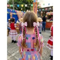 2 Bico de Pato Infantil Festa junina Laço Xadrez com fitas de Cetim