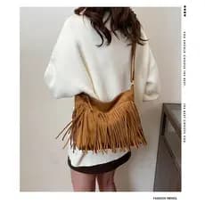 Bolsa Feminina Camurça Franja Ombro/Transversal Boho Chic