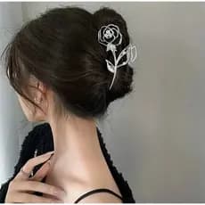 Presilha de Cabelo Flor de Rosa Elegante metal  com Strass