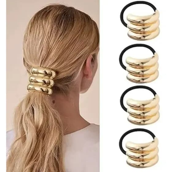 Elástico Prendedor de cabelo Elegante detalhe Metal triplo