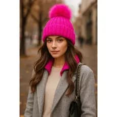 Gorro Touca Forrada com Pompom Feminino adulto