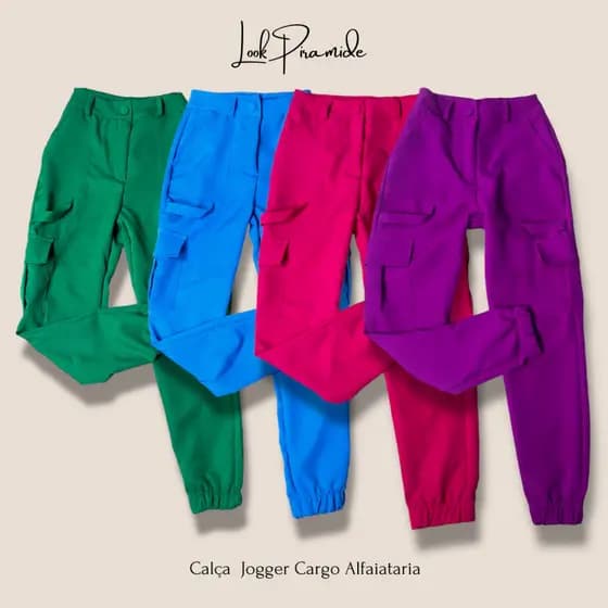 Calça Jogger Cargo Alfaiataria Feminina varias cores com zíper bolso tendencia blogueira