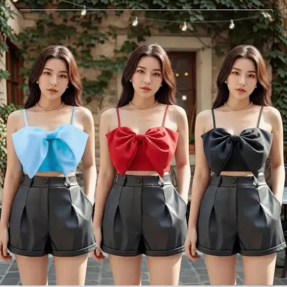 Cropped Top Laço Alfaiataria Alças Finas Moda Verão Colorido