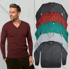 Blusa Suéter Lã Tricô Gola V Masculino Manga Longa
