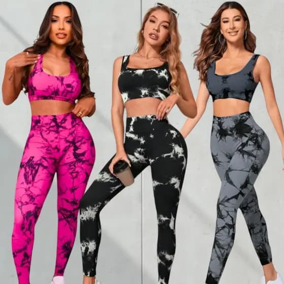 Conjunto Academia Top Calça Mármore Tie Dye Sem Bojo Levant BumBum