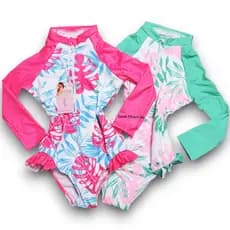 Biquíni Maio Manga Longa Infantil /Juvenil Floral Tropical Verão Praia Férias Look Piramide