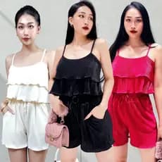 Conjunto Plissado Top Regata Babado Short Moda Verão Chique
