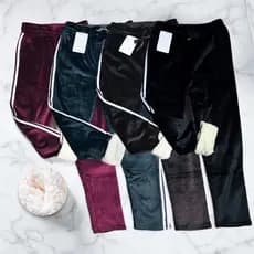 Calça Veludo Forrada Listrada Carneira Quente peluciada longa moda feminina inverno Look Piramide