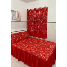 KIT COLCHA COM CORTINA CASAL ESTAMPADO