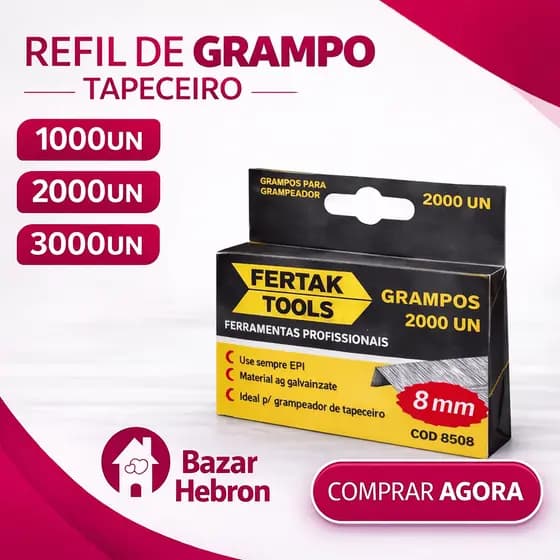 Refil de Grampos COM 2000 PEÇAS para Grampeador Tapeceiro 8mm Tapecaria Estofaria Estofamento