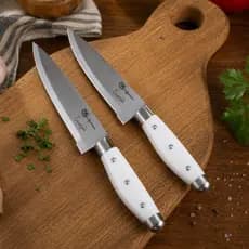 Kit 2 Faca de Cozinha Aço Inox LINHA EUROPA PREMIUM Cabo Ergonômico Resistente SUPER CORTE
