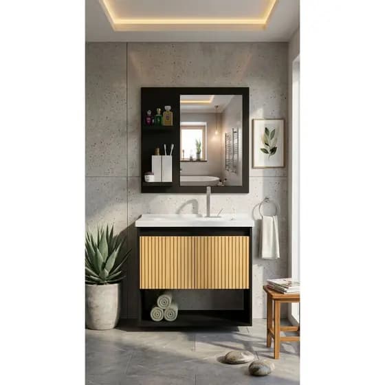 CONJUNTO GABINETE COM ESPELHEIRA E CUBA PARA BANHEIRO 60CM VARIAS ADONIS/ZENITH  MDF