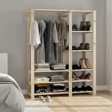 Armário Duplo Guarda Roupa Aberto Organizador Arara Roupa Prateleira Cabideiro Madeira Pinus