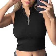 Regata Gola Alta com Zíper Canelada Feminina – Modelo Premium, Alta Qualidade e Várias Cores