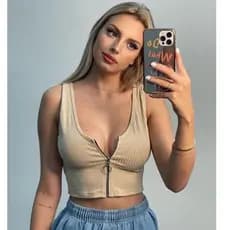 Cropped Feminino Canelado Regatinha Com Zíper Moda Verão Diversas Cores