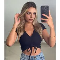 Blusa Manga Curta gola V Com Laço Cropped canelado