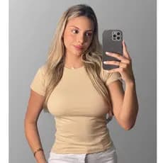 Blusa Manga Curta Ribana Cropped feminino 2025