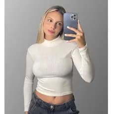 Cropped Feminino Canelado Manga Longa Gola alta Tecido Premium