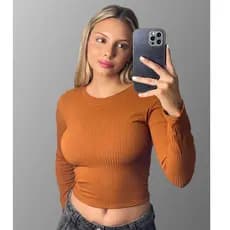 Blusa Feminina Cropped Canelado Manga Longa Golinha Tecido Premium