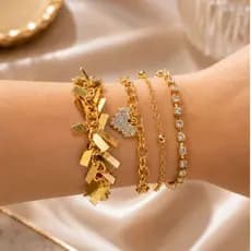 Kit 4 ou 3 Pulseiras Femininas Douradas Delicadas Borboleta Cristais Zircônia Ajustáveis