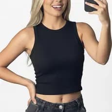 Blusa Feminina Estilosa Tendência Básica Regata Ribana Canelada Confortável Diversas Cores