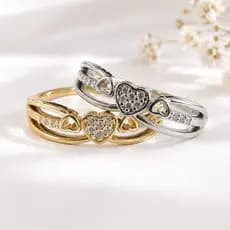 Anel Feminino Coração Brilhante Cravejado com Zircônias Dourado e Prata Elegante Delicado + Caixinha Veludo