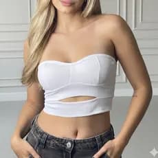 Cropped canelado tomara que caia com bojo e recorte vazado na barriga – diversas cores