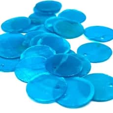 Kit 10 ou 20 Pingentes Madrepérola Azul Tingida 20mm Escama de Calcário Natural