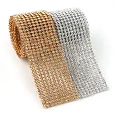 Manta de Strass Original Dourada ou Prata – 4, 8, 12 ou 20 Fileiras com Alto Brilho e Qualidade Premium