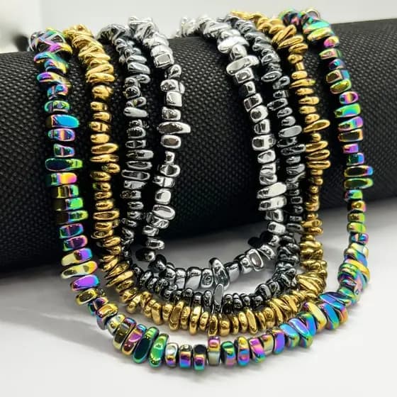 Fio Hematita Cascalho– 1 Fio para Montagem de Pulseiras e Colares | Pedras Naturais para Jóias DIY e Artesanato