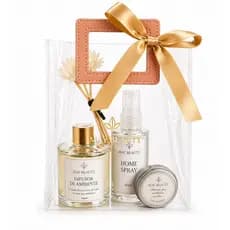 Kit Presente Luxo – Difusor Chá Branco 250ml + Home Spray 200ml + Varetas com Rosa + Sacola Premium + Mini Vela Brinde