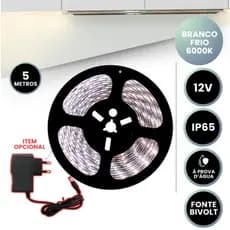 Fita Led 5 Metros Com Fonte Branco Frio Branco Quente A PROVA D ÁGUA Bivolt 300 Leds Ip65 Silicone