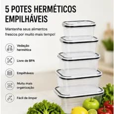 Conjunto 5 Potes Organizadores Herméticos Com Tampa Vedada Para Alimentos