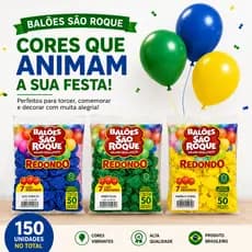 Kit Balão  São Roque Copa Do Mundo Azul Verde E Amarelo Nu 7/ 3 Pacotes 150 unidades