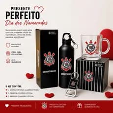 Kit Presente Dia dos Namorados Corinthians Dia Do Pais Caneca Chaveiro Garrafa Oficial Licenciada
